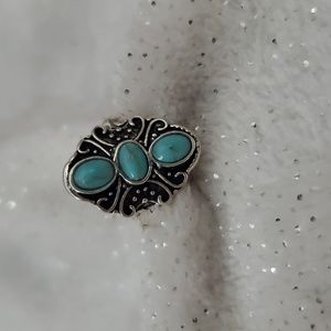 Faux Turquoise Silver Plated Fashion Ring